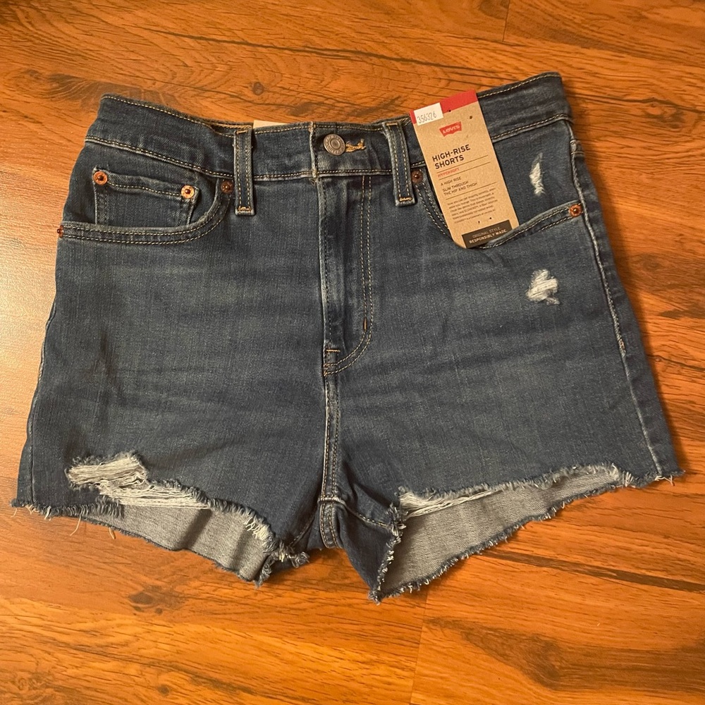 Levi's Blue Jean Shorts High-Waisted Distressed